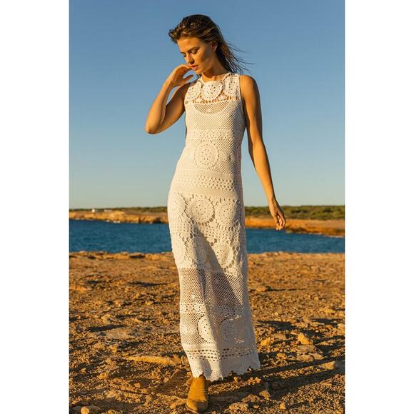 Miss June Dresses & Skirts - Miss June Cotton Crochet Keyhole Back Angel Long Maxi Dress White Women's Size 1